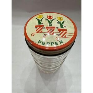 Vintage ANCHOR HOCKING Fire King Tulip Pepper Shaker Jar Flower Pot MCM Cottage